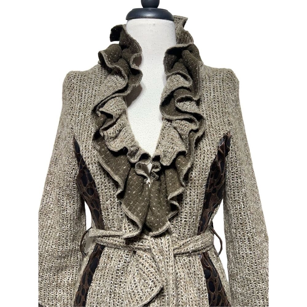 Radzoli Layered Ruffle Long Cardigan Duster Tunic Sweater Size M - Picture 2 of 5